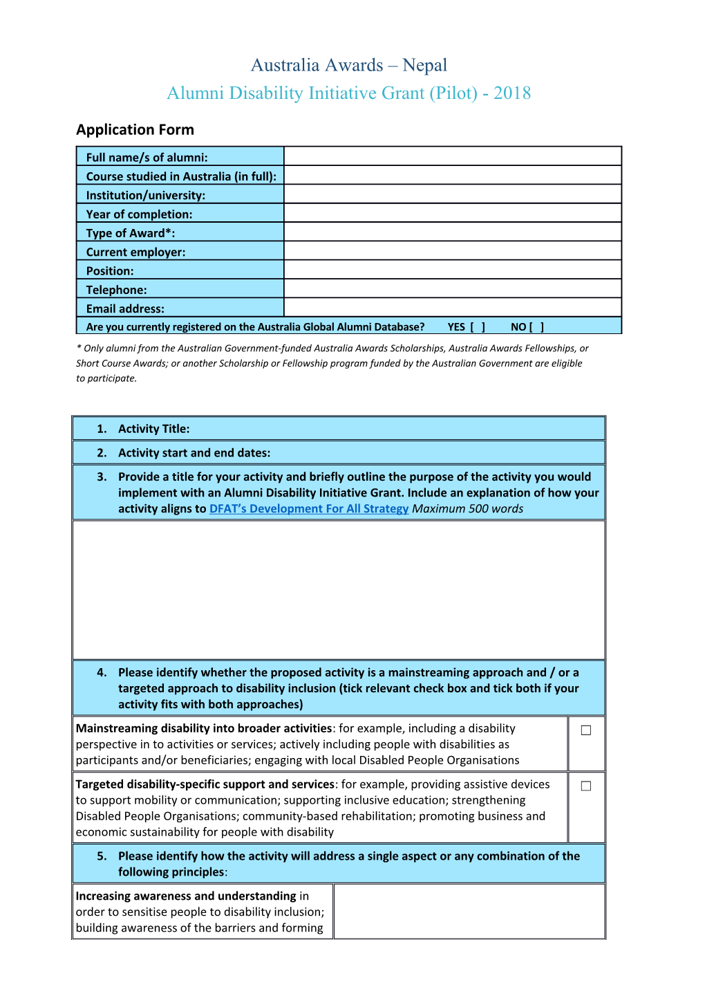 Alumni Disability Initiative Grant (Pilot) -2018