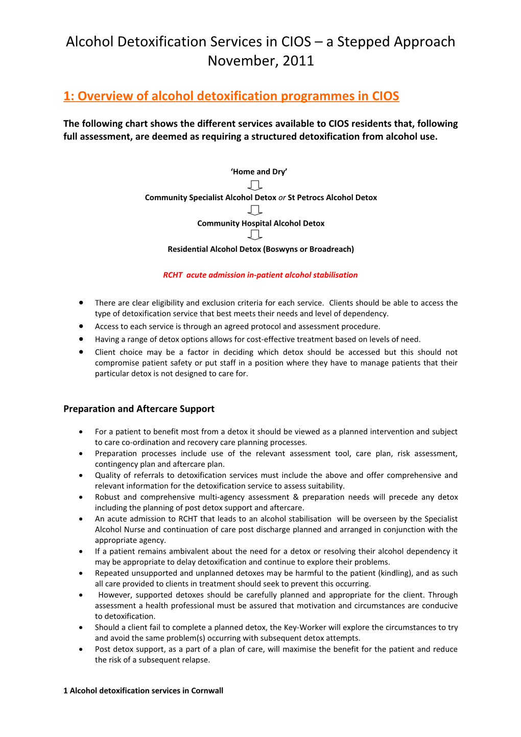 1: Overview of Alcohol Detoxification Programmes in CIOS