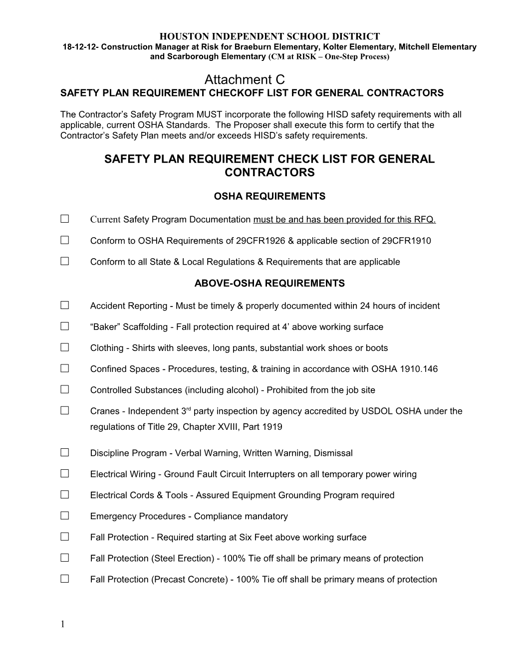 The Contractor S Safety Program Is Expected to Incorporate the Following HISD Safety