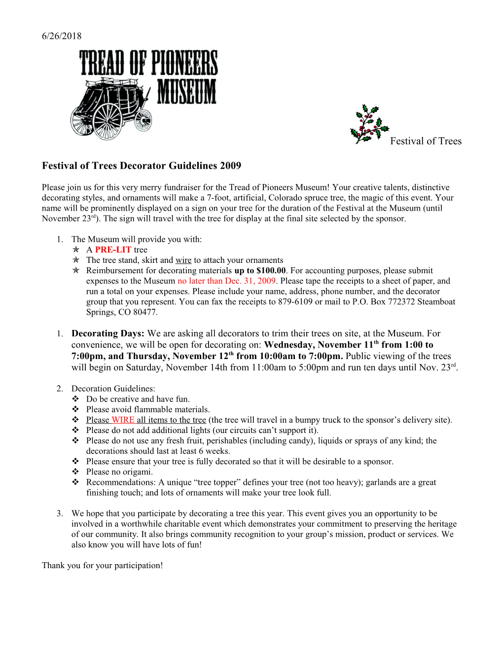 Festival of Trees Decorator Guidelines