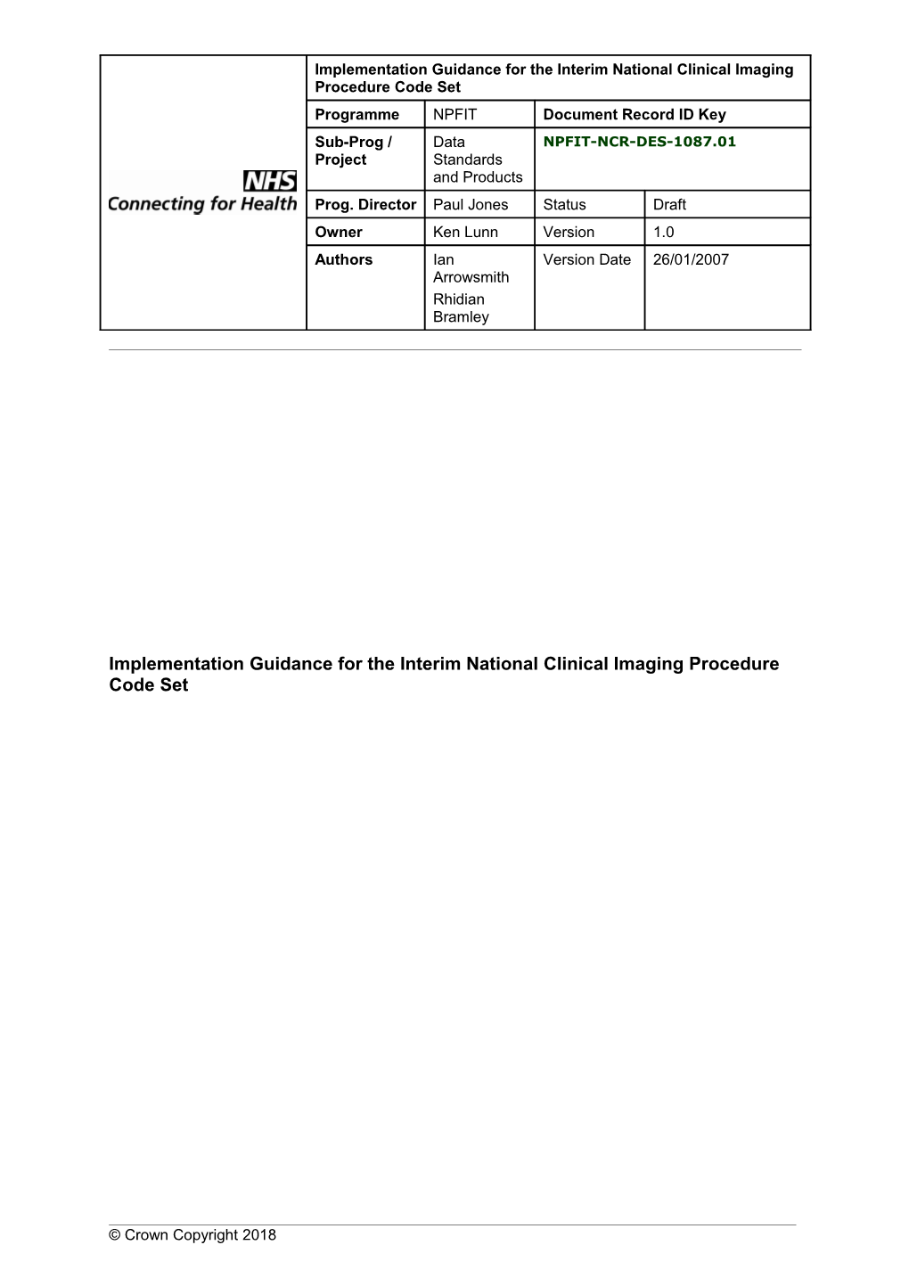 Implementation Guidance for the Interim National Clinical Imaging Procedure Code Set