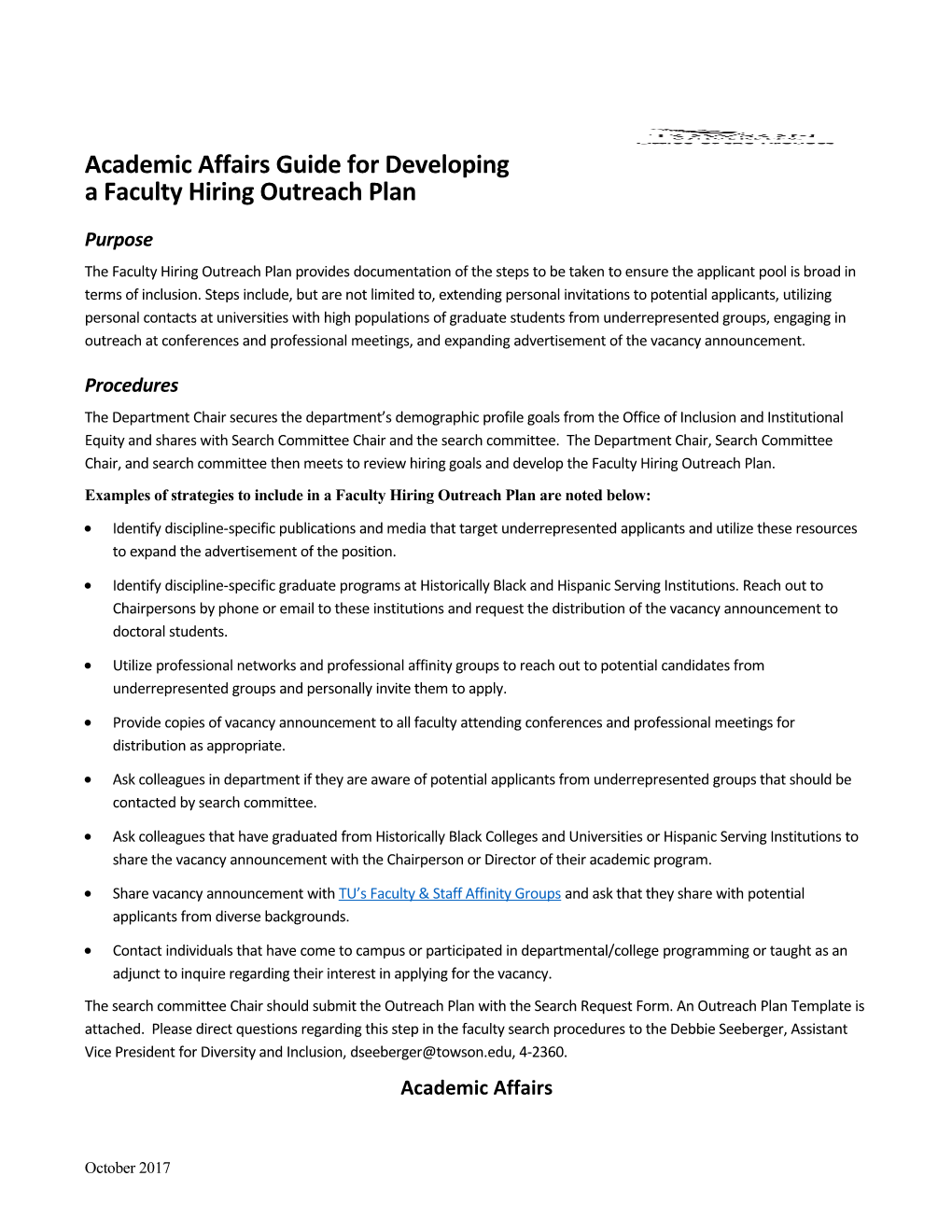 Academic Affairs Guide for Developing a Faculty Hiring Outreach Plan
