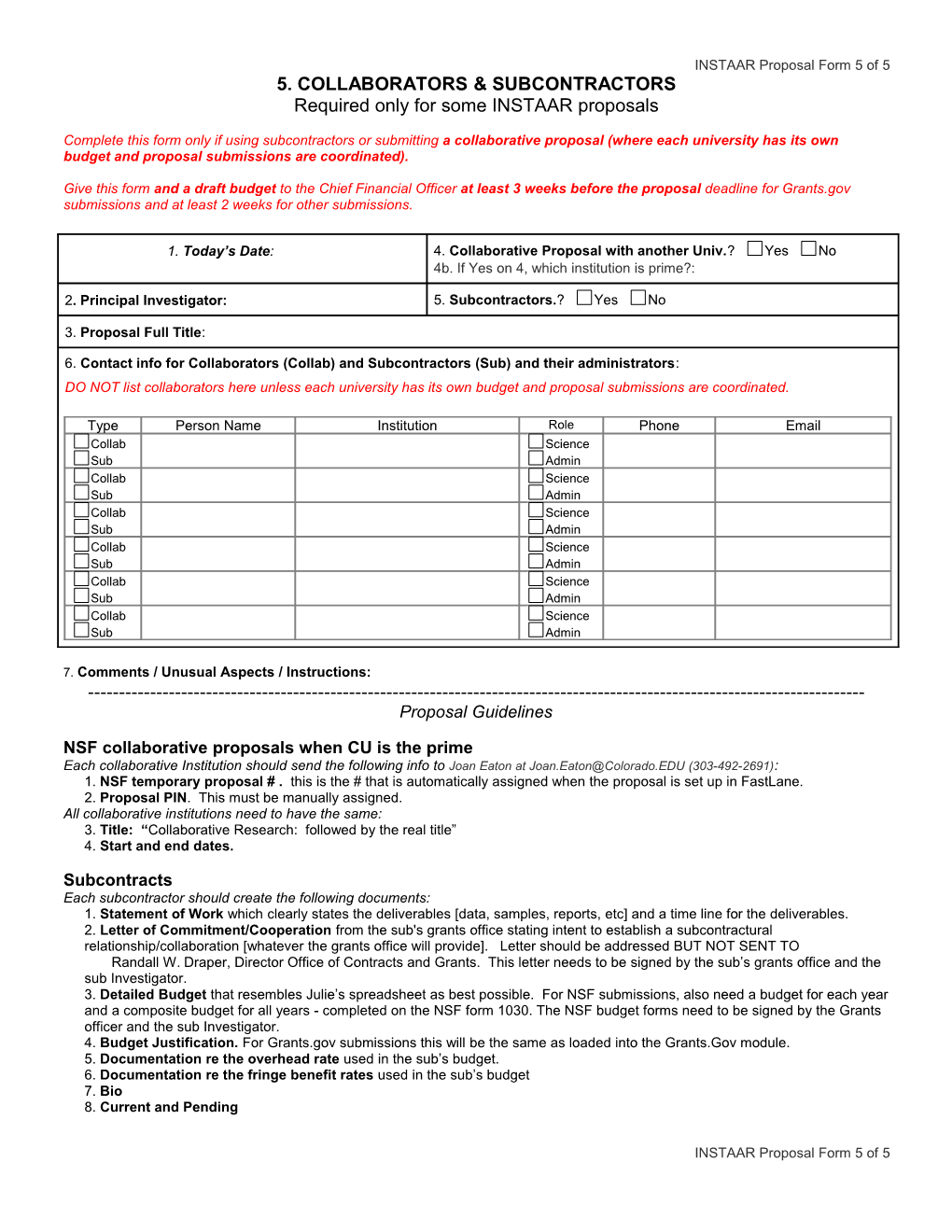 Instaar Proposal Form: Budget Request