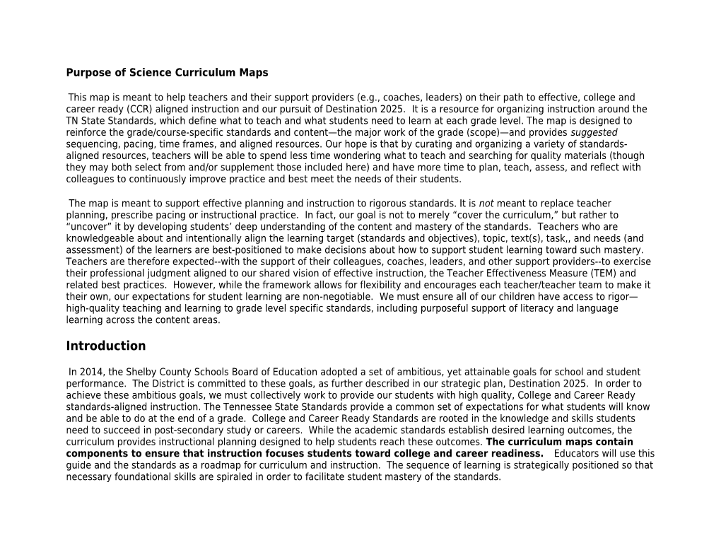 Purpose of Science Curriculum Maps