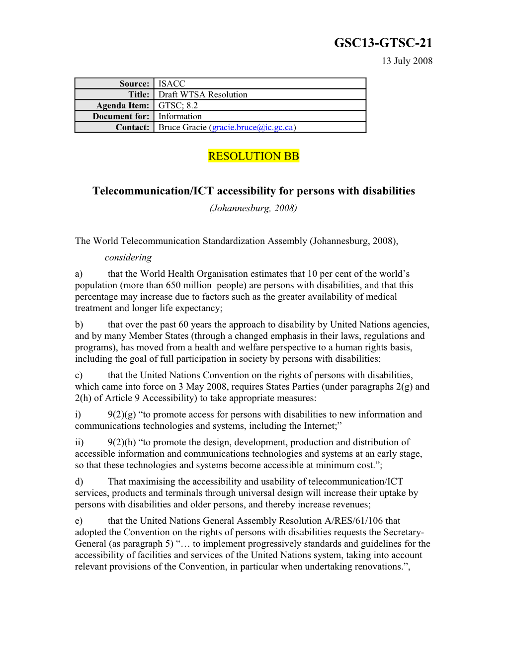 Telecommunication/ICT Accessibility for Persons with Disabilities