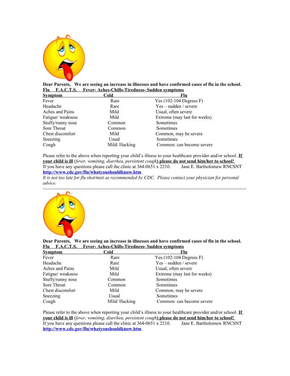 Flu F.A.C.T.S. Fever- Aches-Chills-Tiredness- Sudden Symptoms