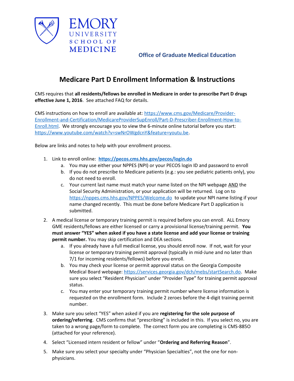 Medicare Part D Enrollment Information Instructions