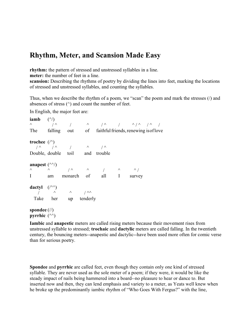Rhythm, Meter, and Scansion Made Easy