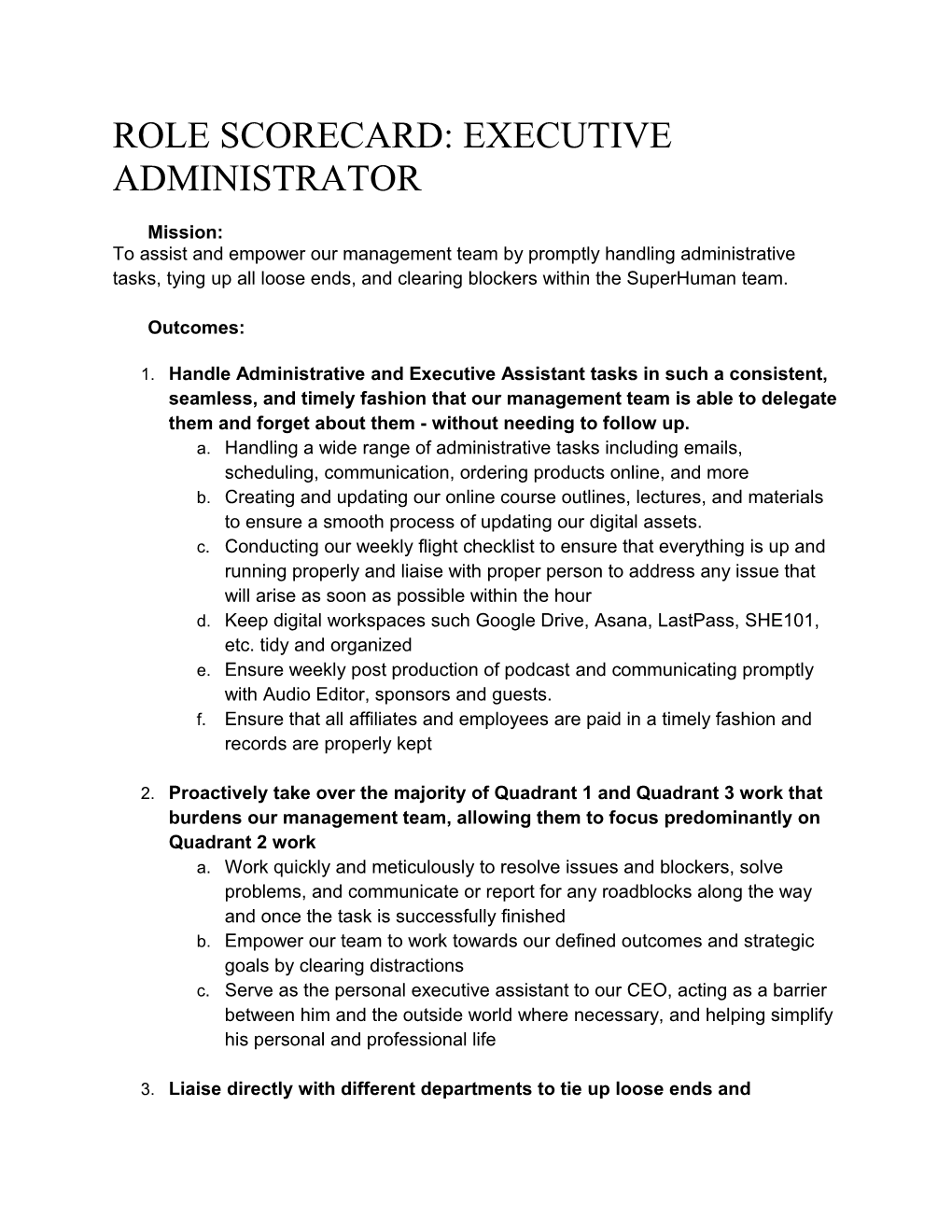 Role Scorecard: Executive Administrator