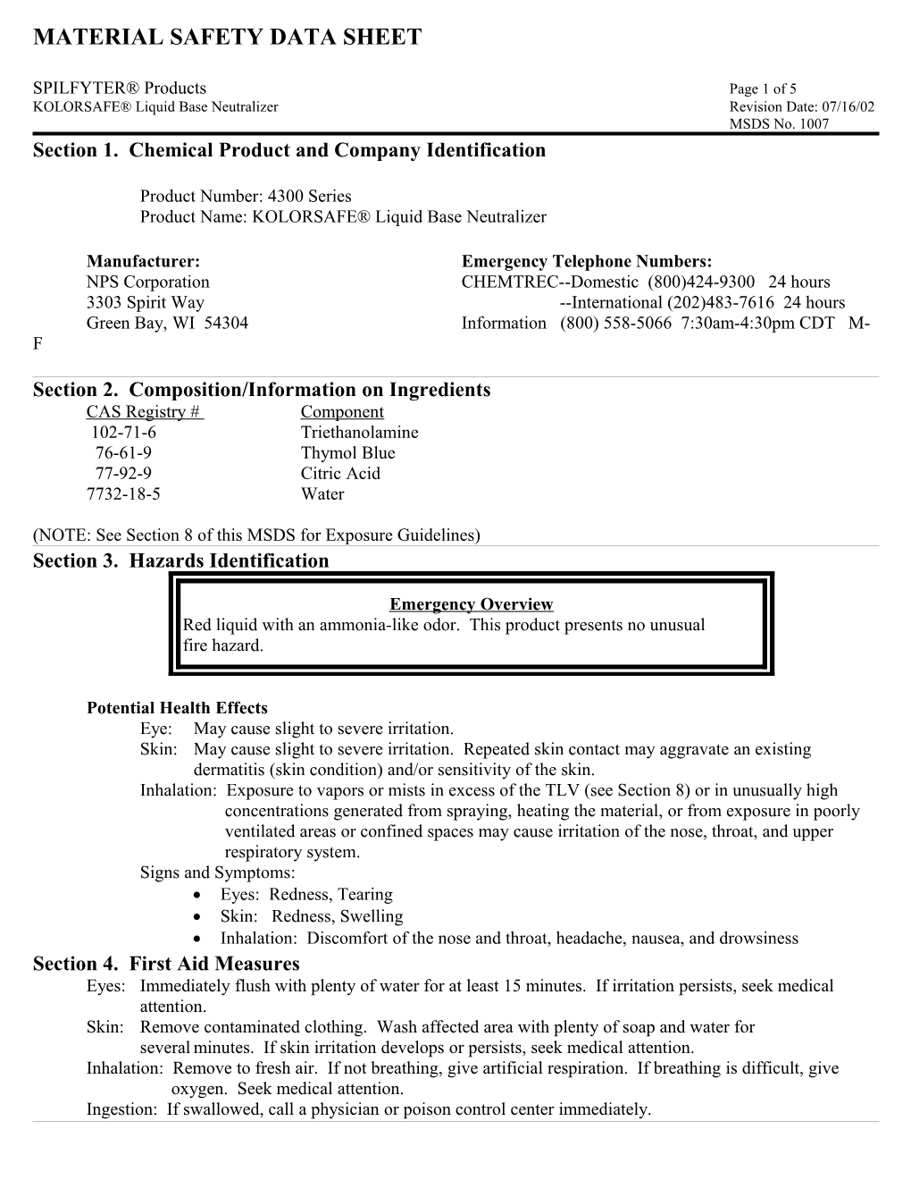 Material Safety Data Sheet s27