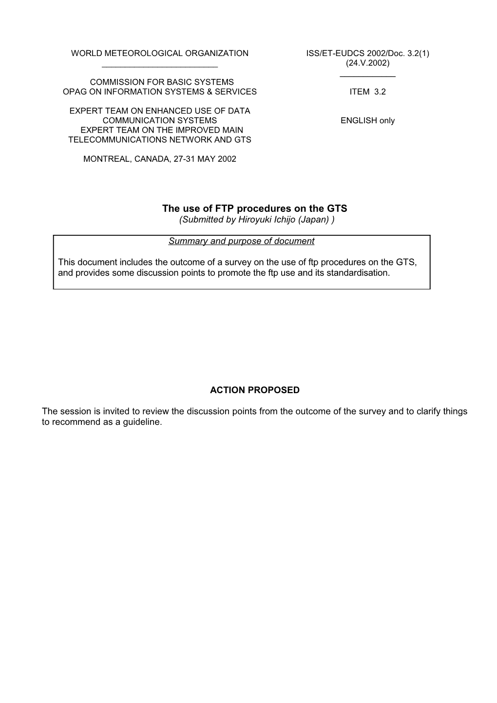 The Use of FTP Procedures on the GTS