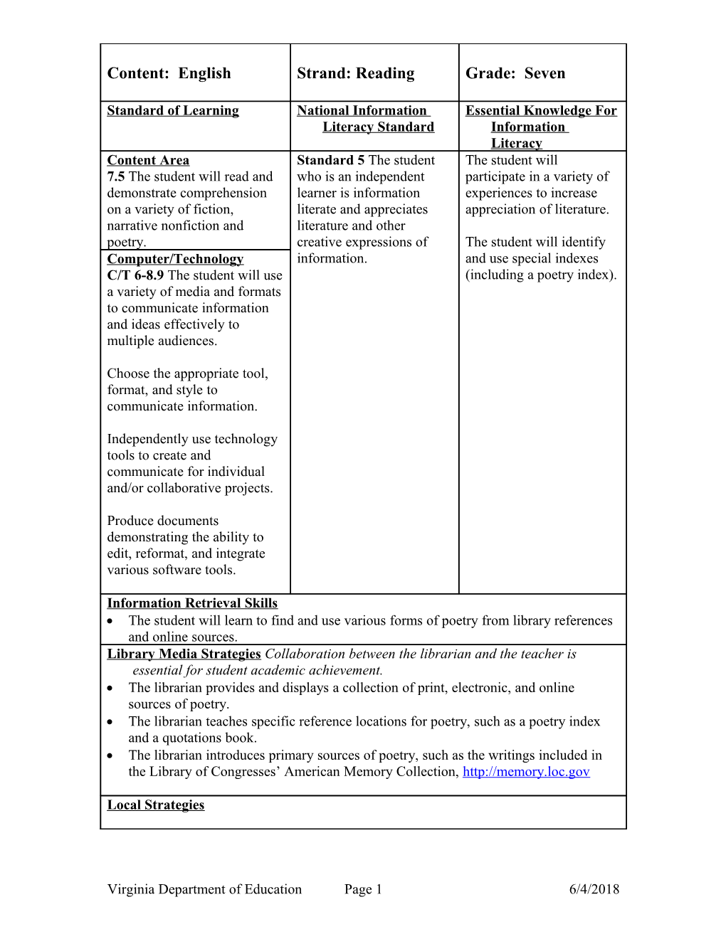 National Information Literacy Standard