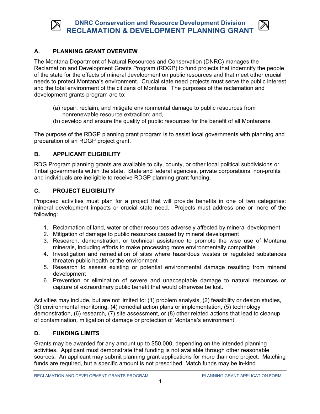 Reclamation & Development Planning Grant