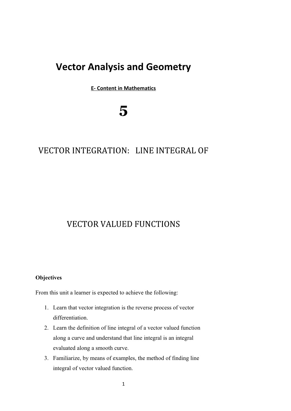 Vector Analysis and Geometry