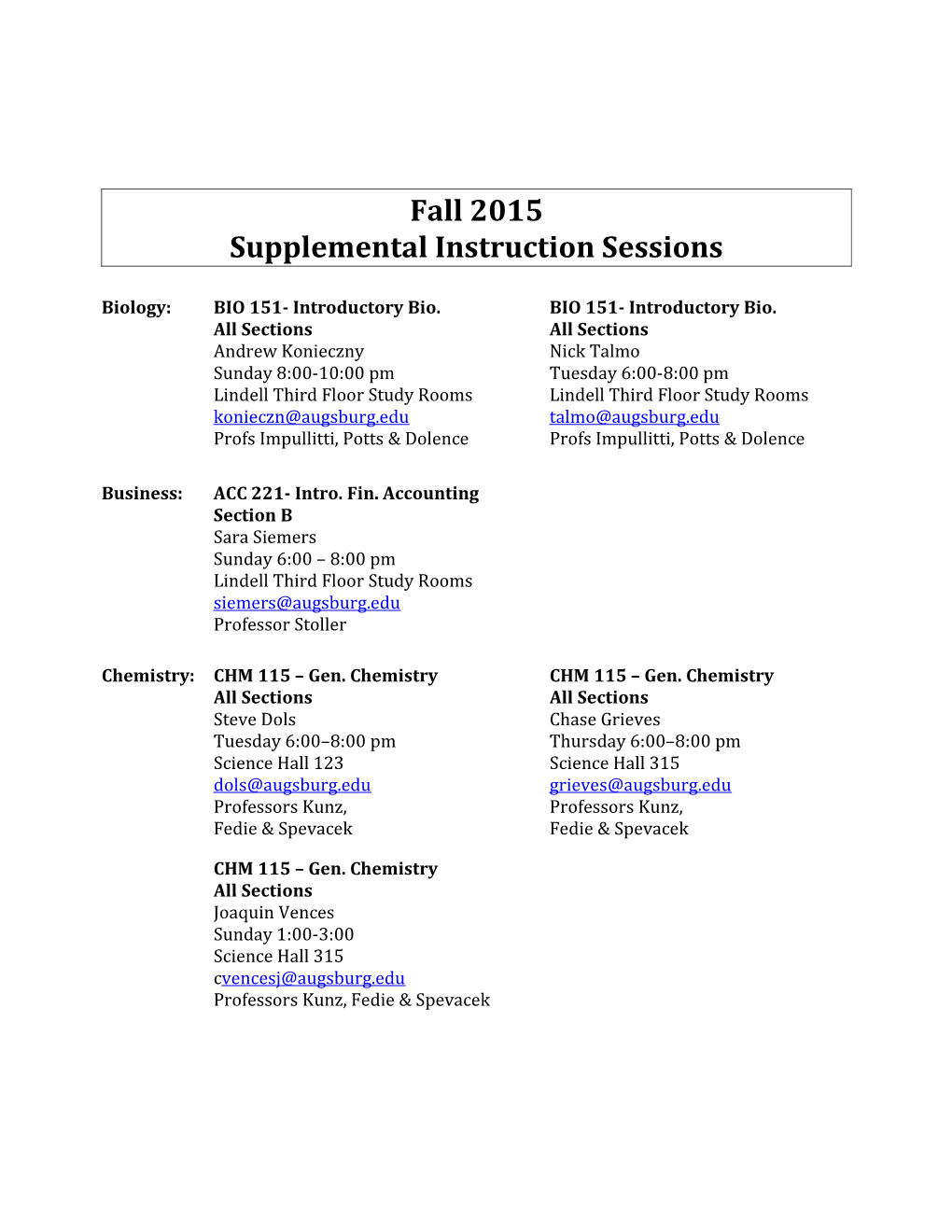 Supplemental Instruction Sessions