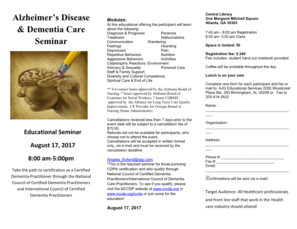 Alzheimer S Disease & Dementia Careseminar