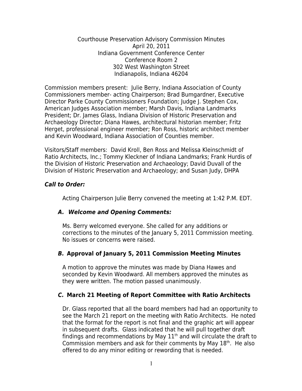 Courthouse Preservation Advisory Commission Minutes