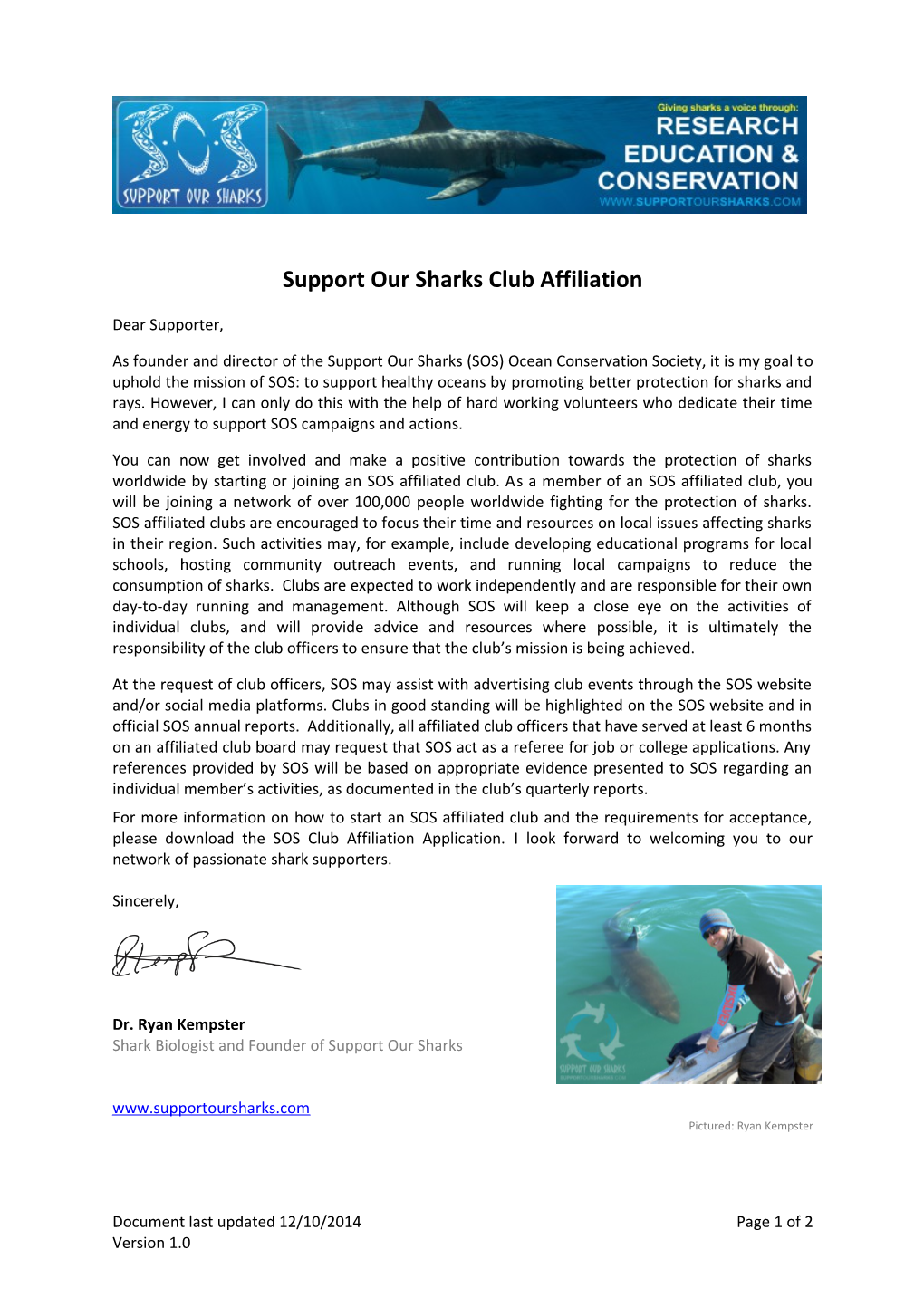 Support Our Sharks Club Affiliation