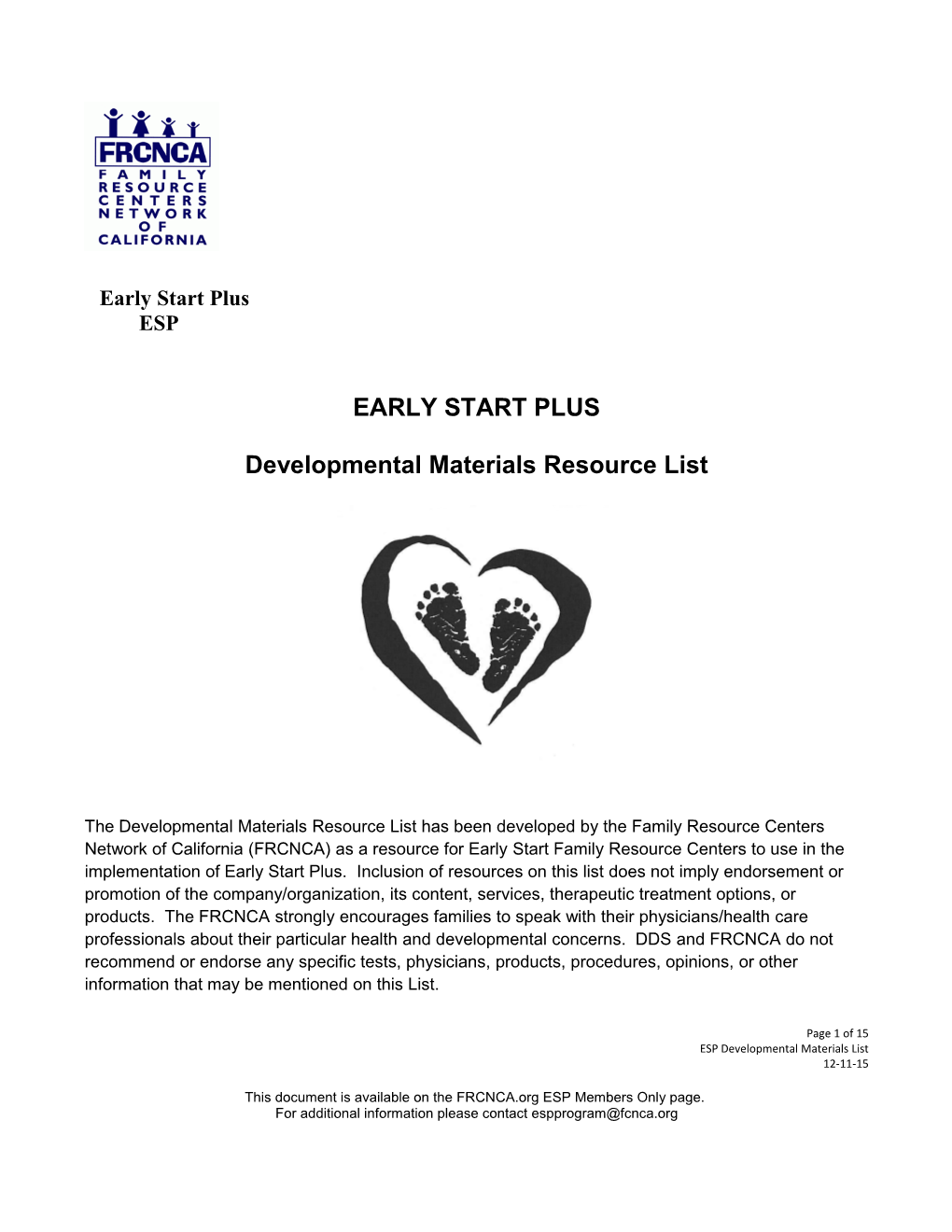 Developmental Materials Resource List