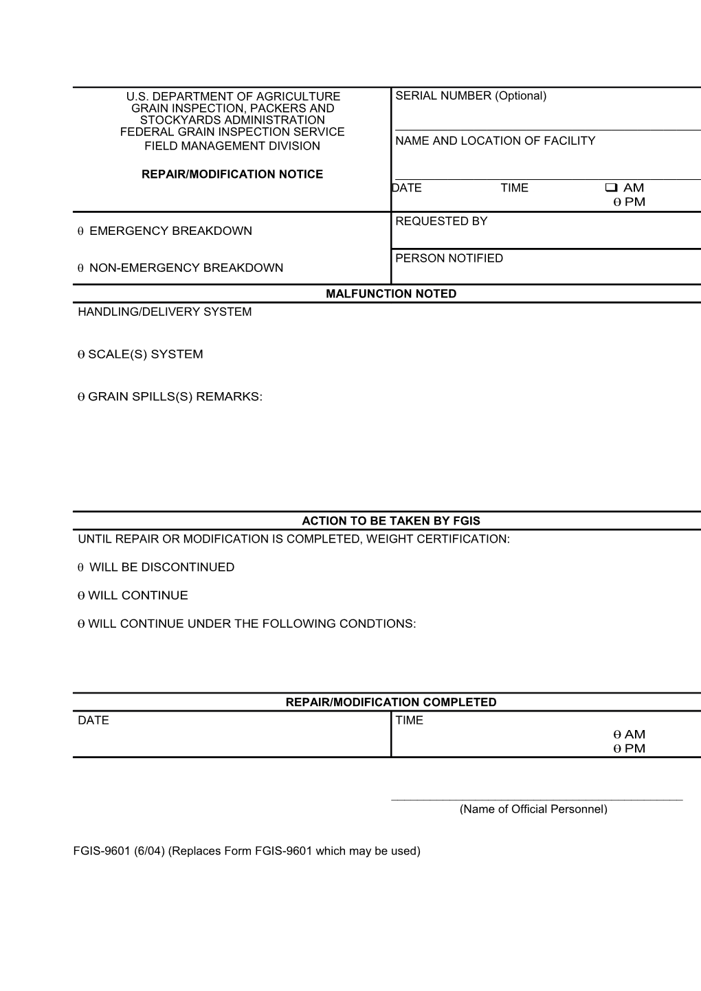 Repair/Modification Notice