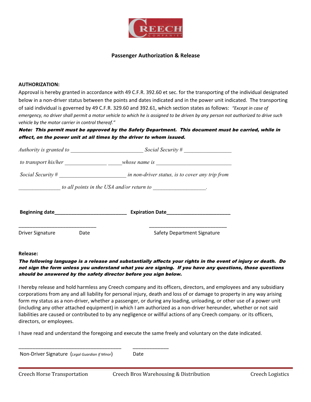 Passenger Authorization & Release