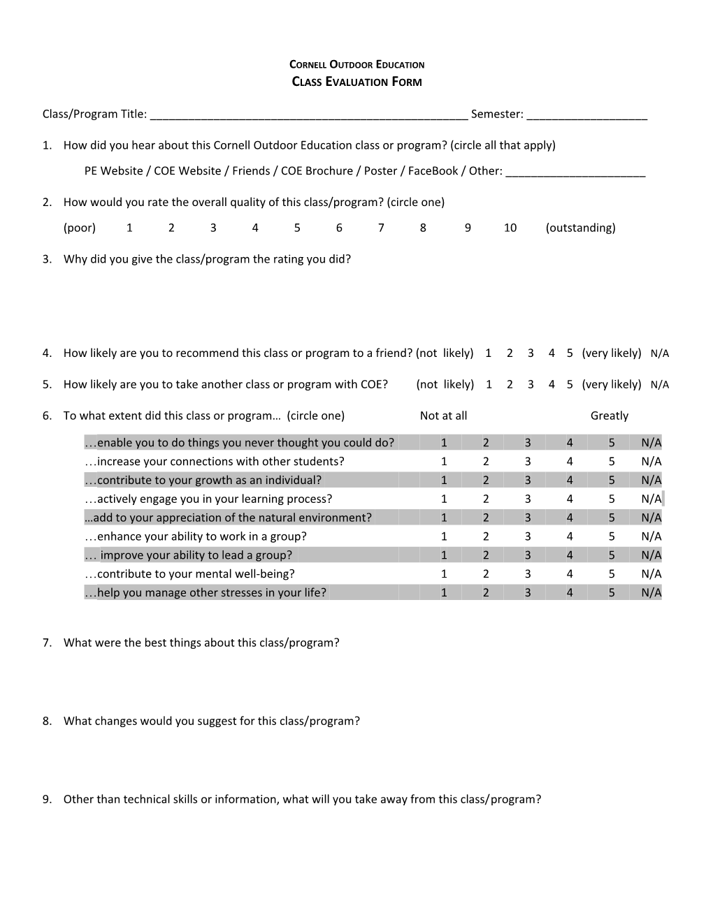 Course Evaluation Form