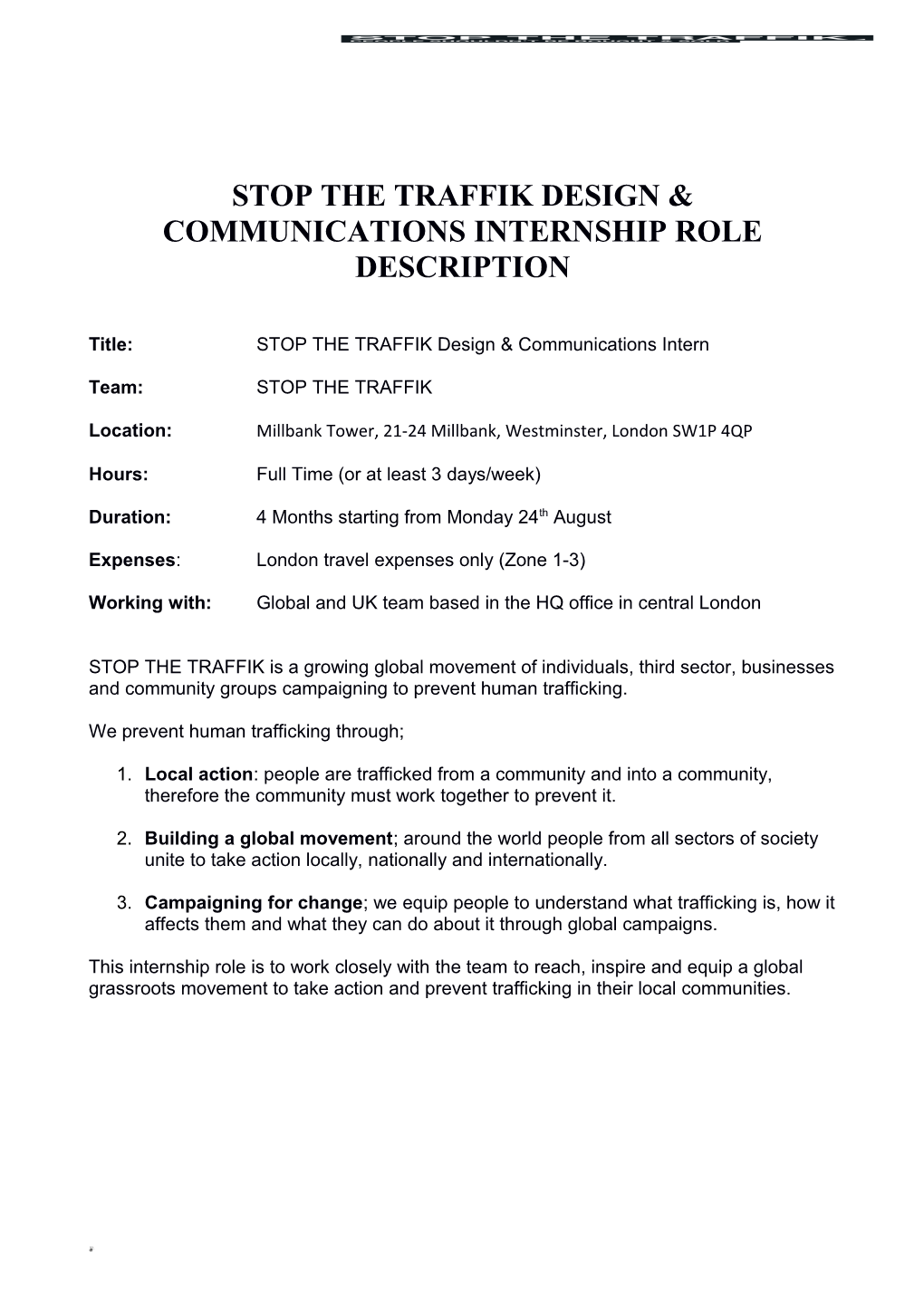 STOP the TRAFFIK Design & Communications Internship Role Description