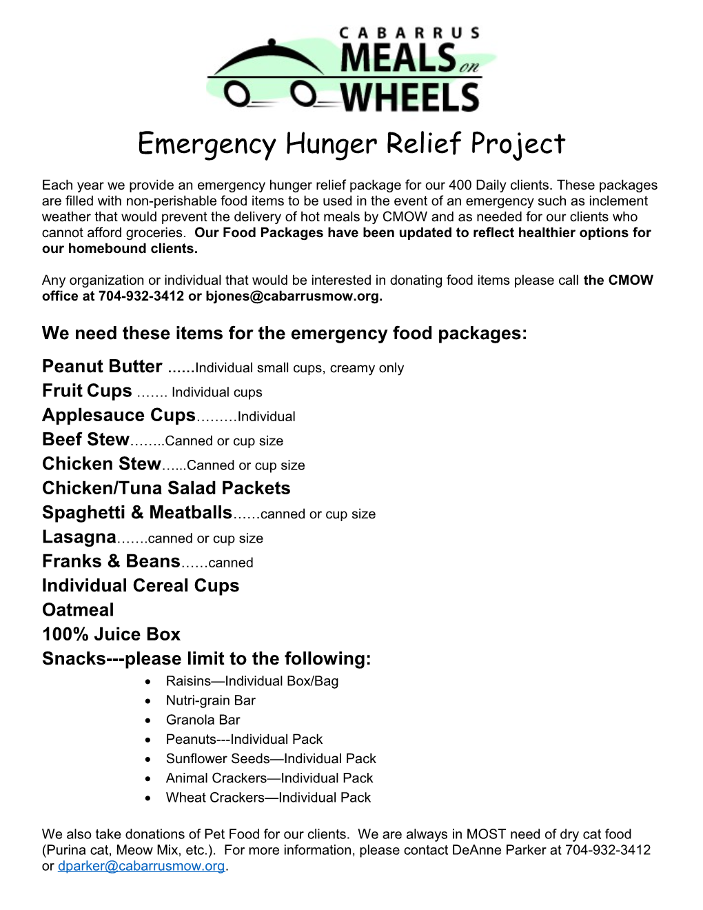 Emergency Hunger Relief Project