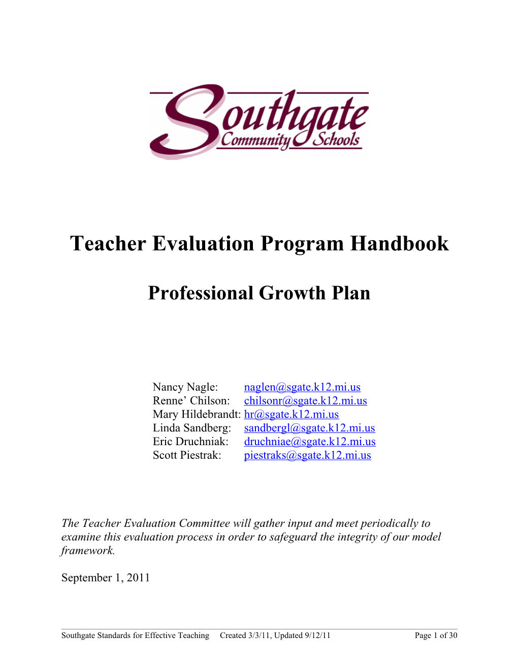Teacher Evaluation Program Handbook