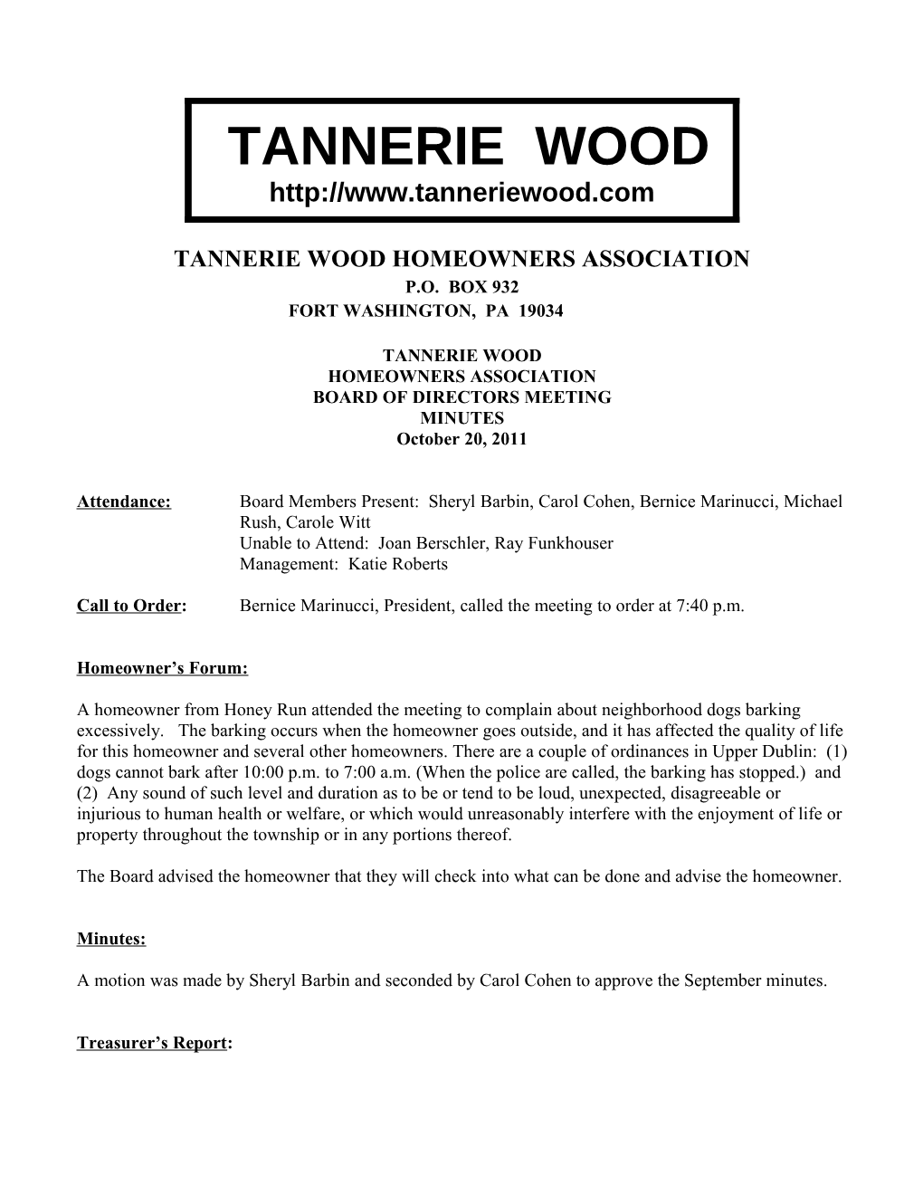 Tannerie Wood Homeowners Association
