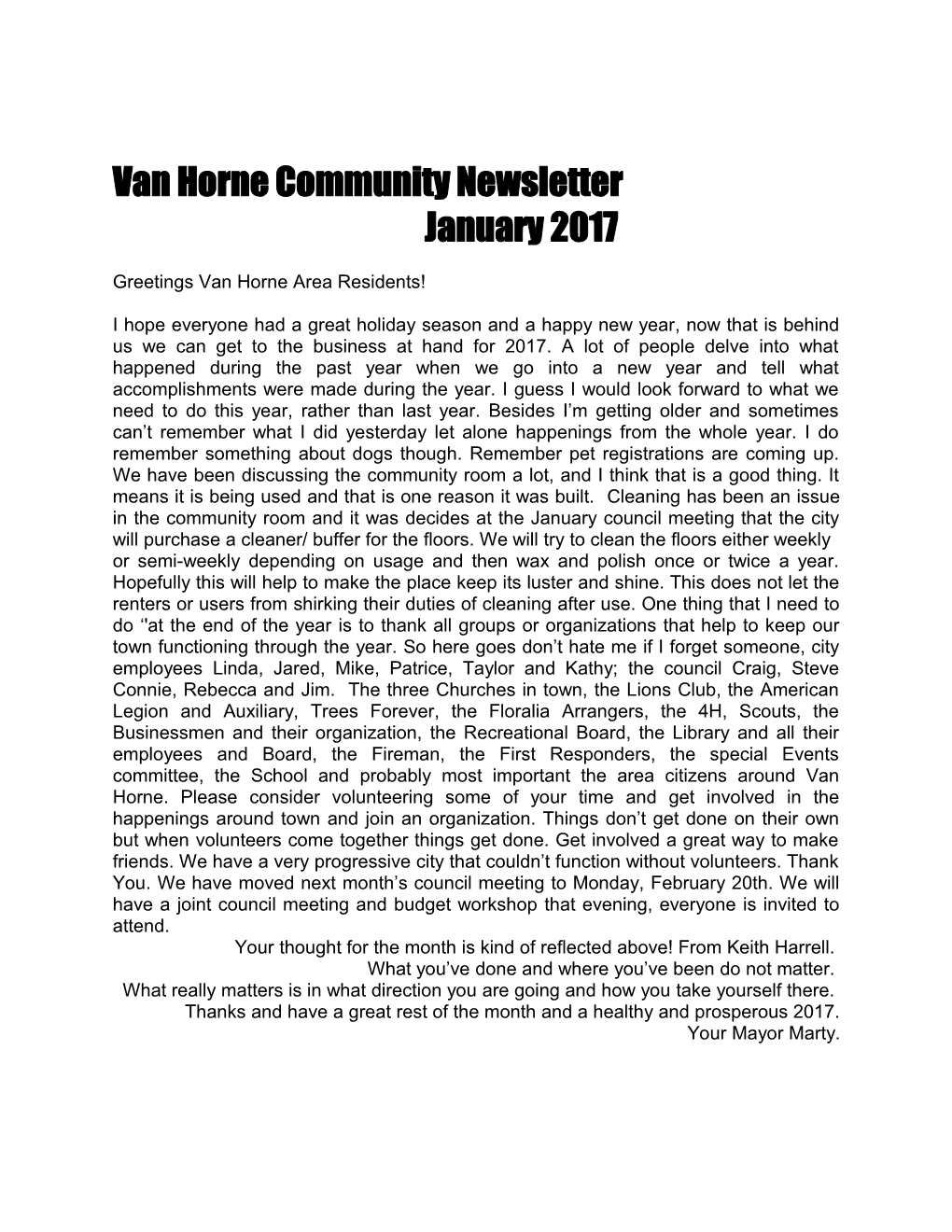Van Horne Community Newsletter January 2004