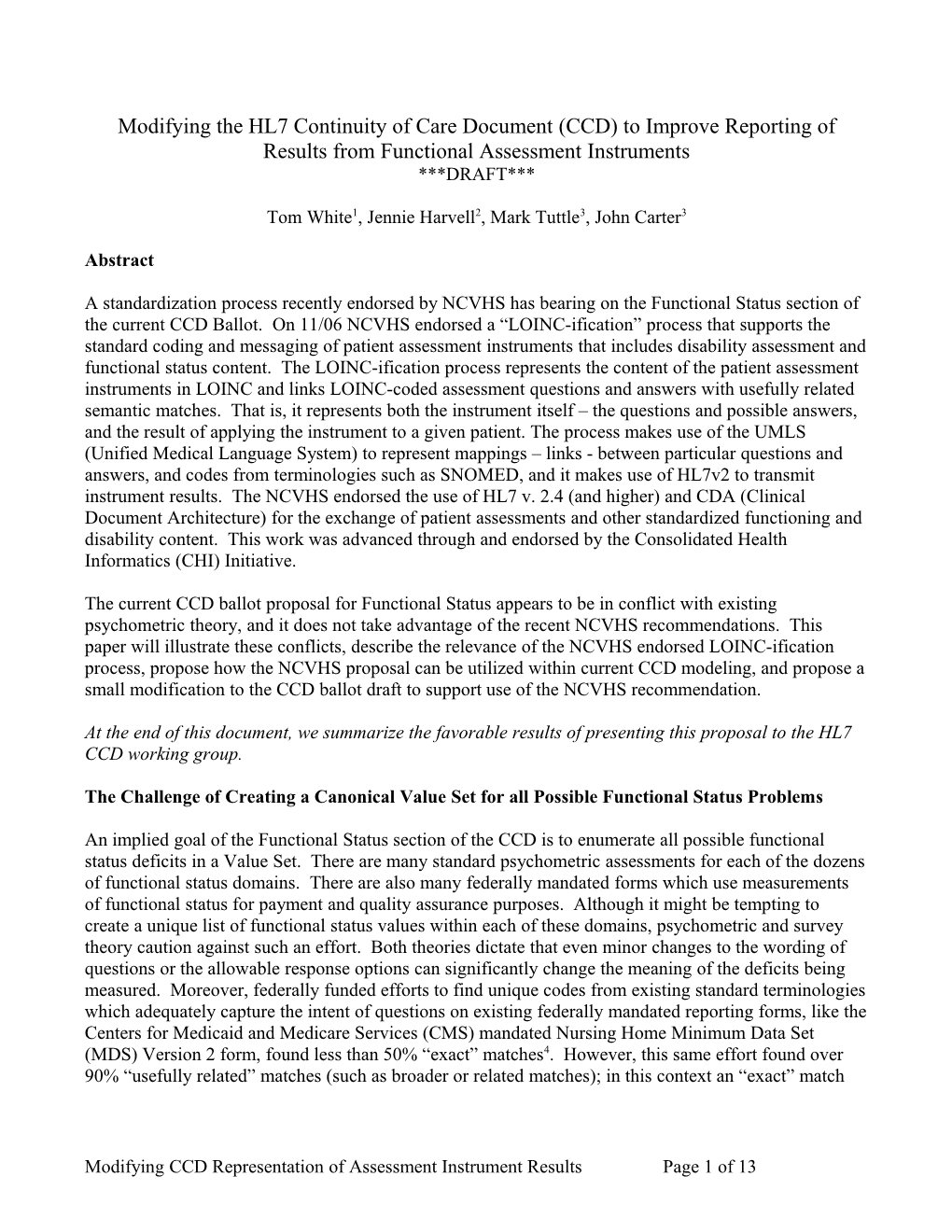 Modifying CCD to Improve Reporting of Results From