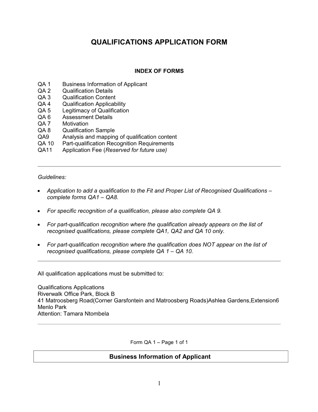 Qualifications Application Form