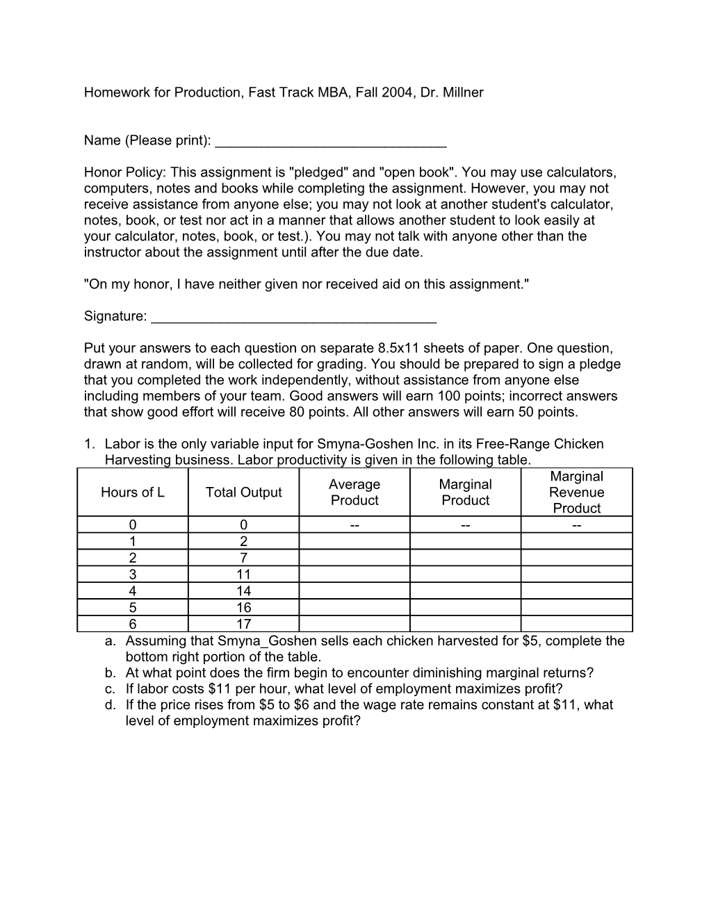 Test #1A, ECON 303, Spring 2003, Dr