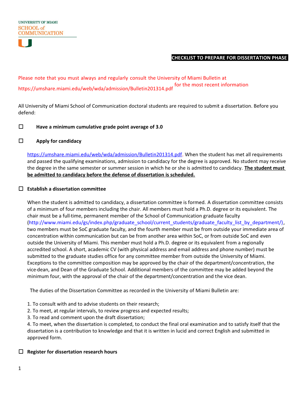 Checklist to Prepare for Dissertation Phase