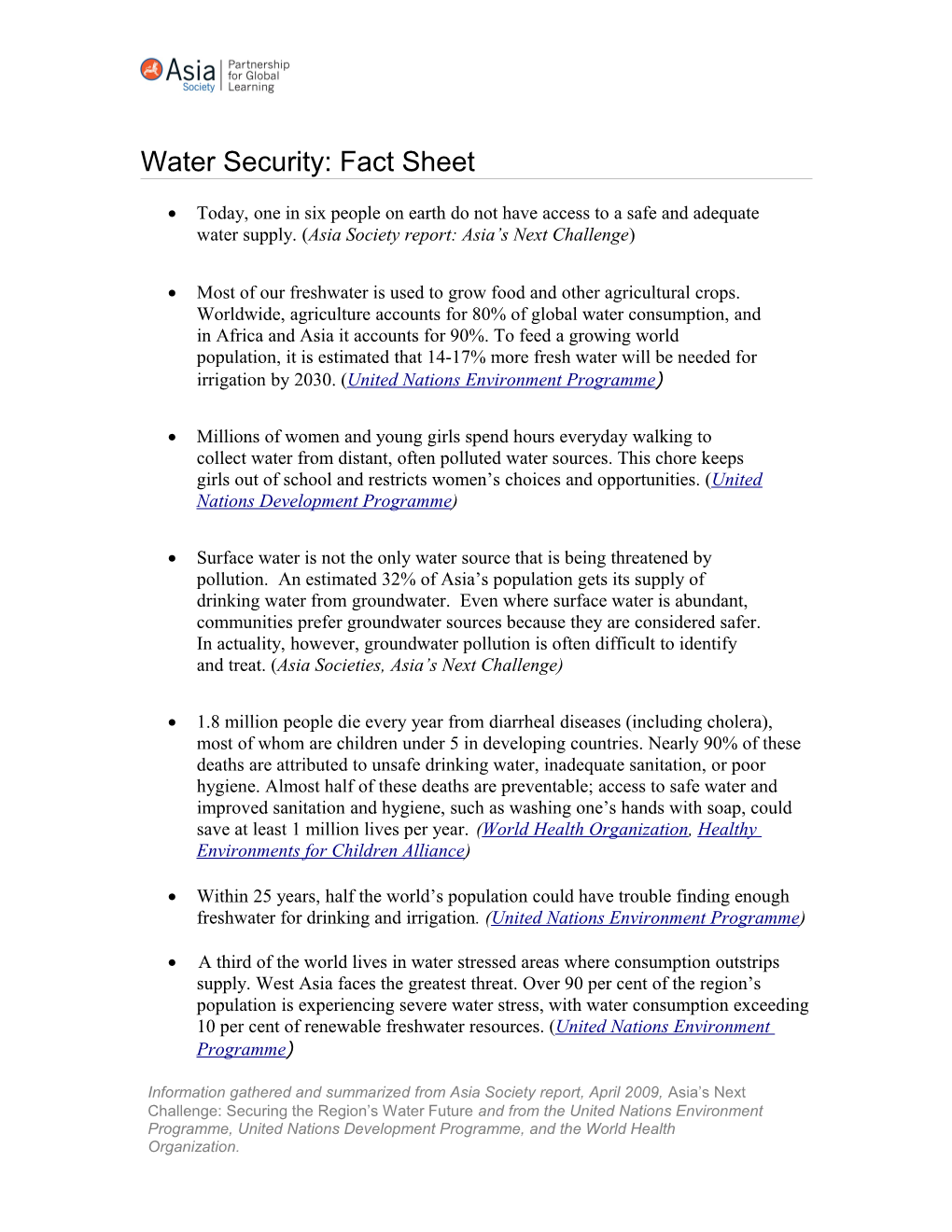 Water Security: Fact Sheet