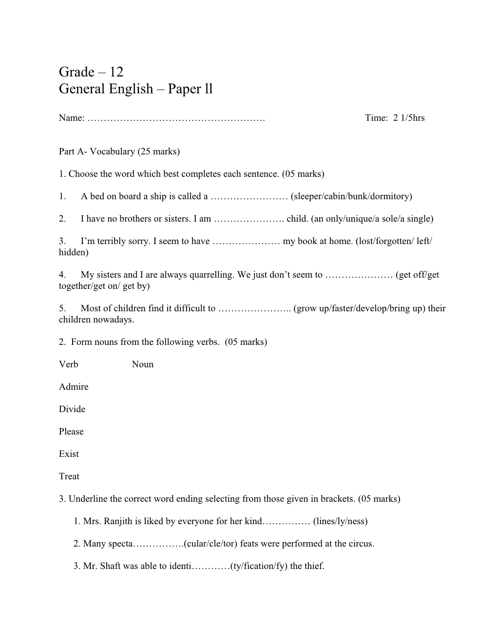 Grade 12 General English Paper Ll