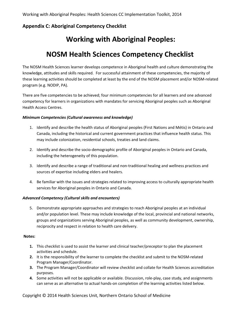 Appendix C: Aboriginal Competency Checklist