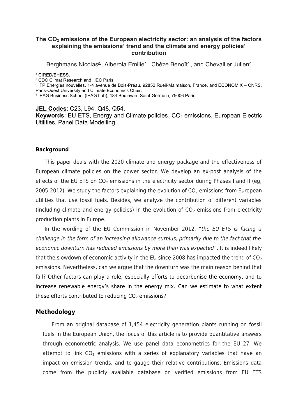The CO2 Emissions of the European Electricity Sector: an Analysis of the Factors Explaining