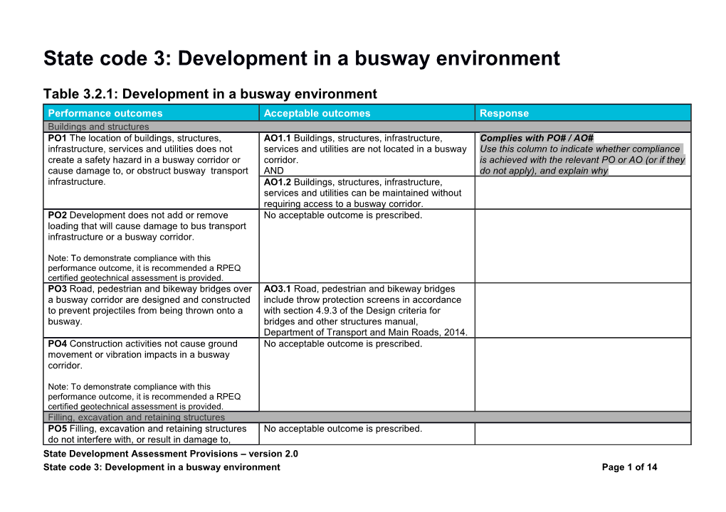 State Code 3: Development in a Busway Environment - Response Template