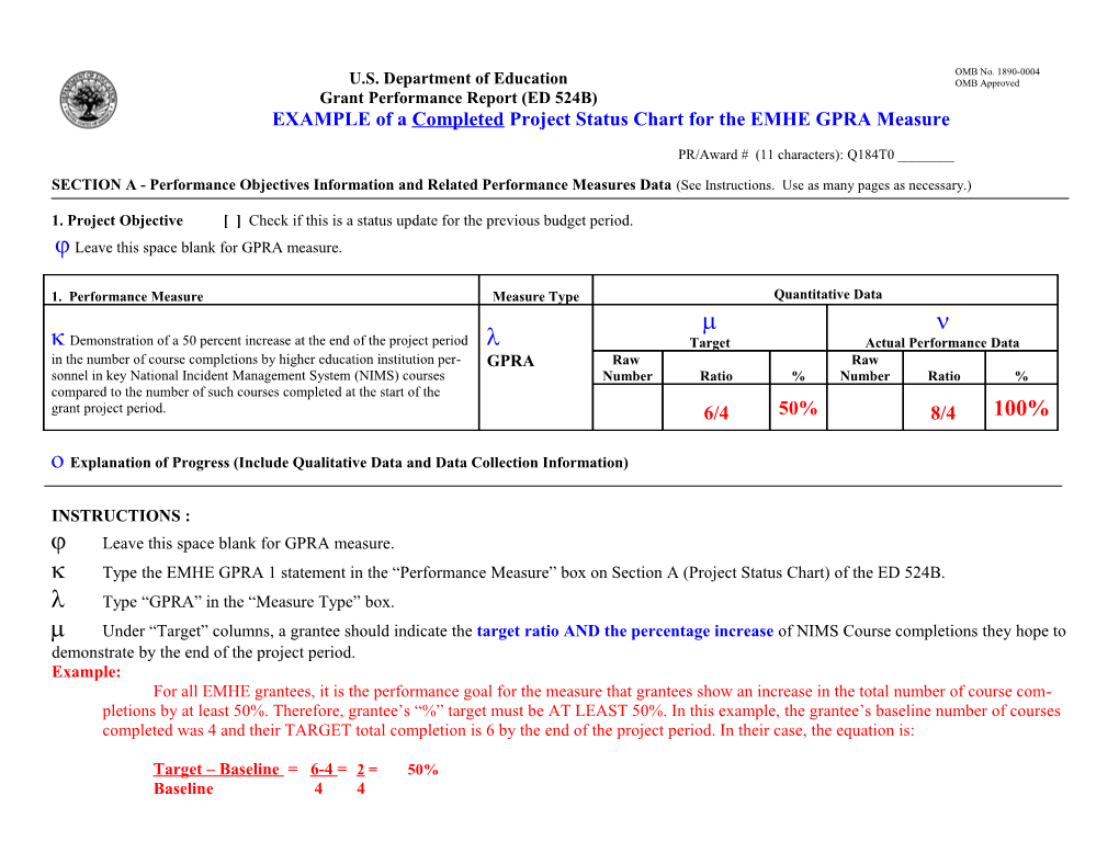 ED Grant Performance Report Project Status Chart (MS Word)