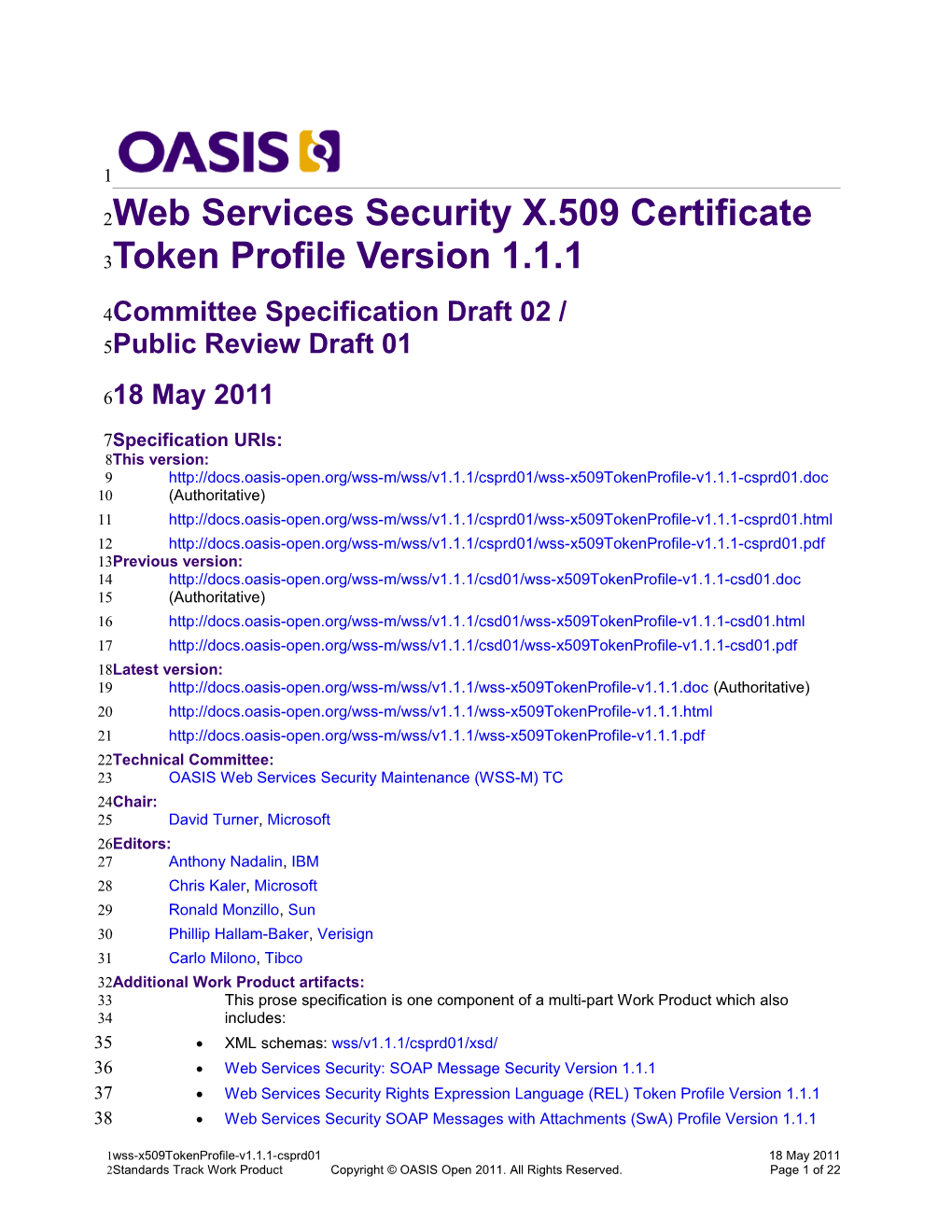 Web Services Security X.509 Certificate Token Profile Version 1.1.1
