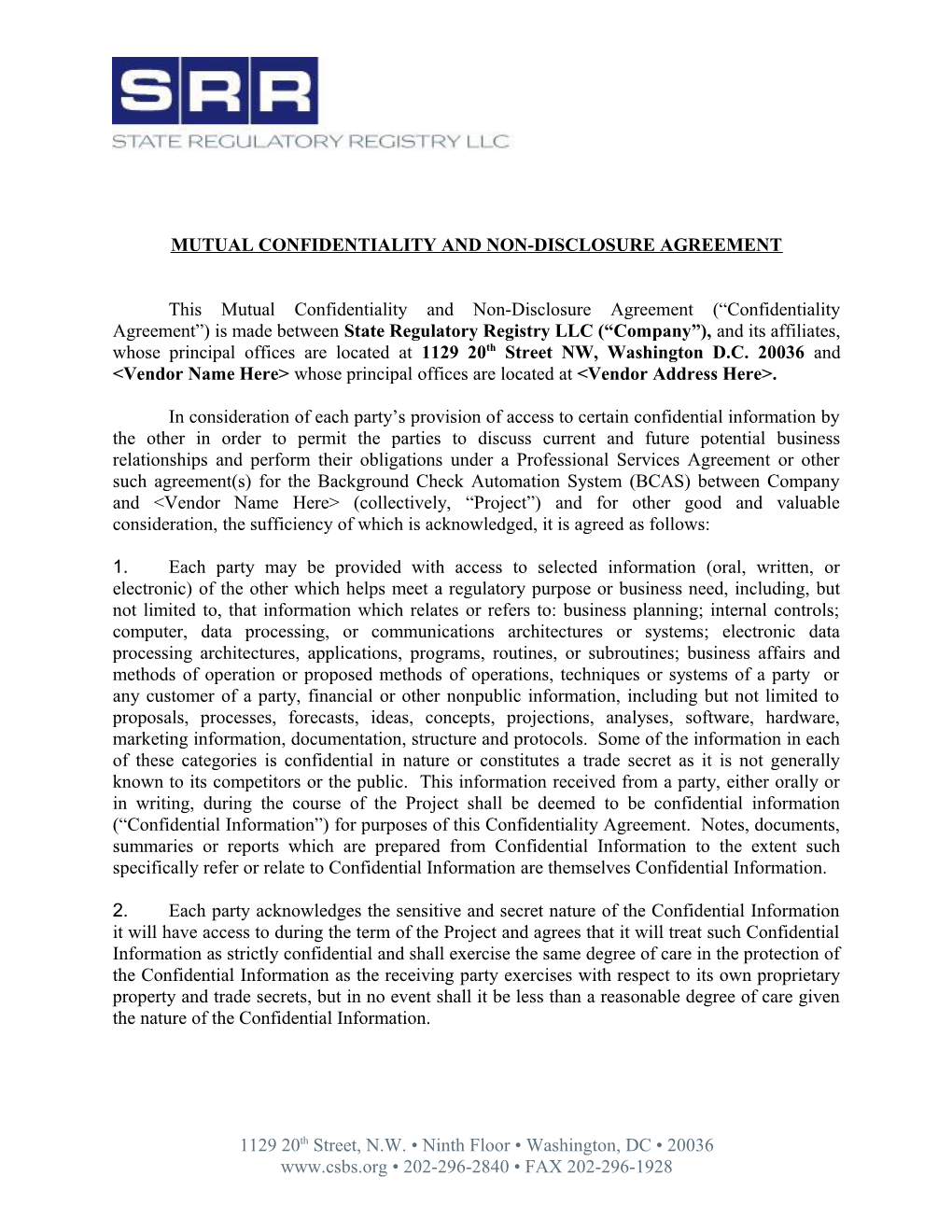 Mutual Confidentiality and Non-Disclosure Agreement