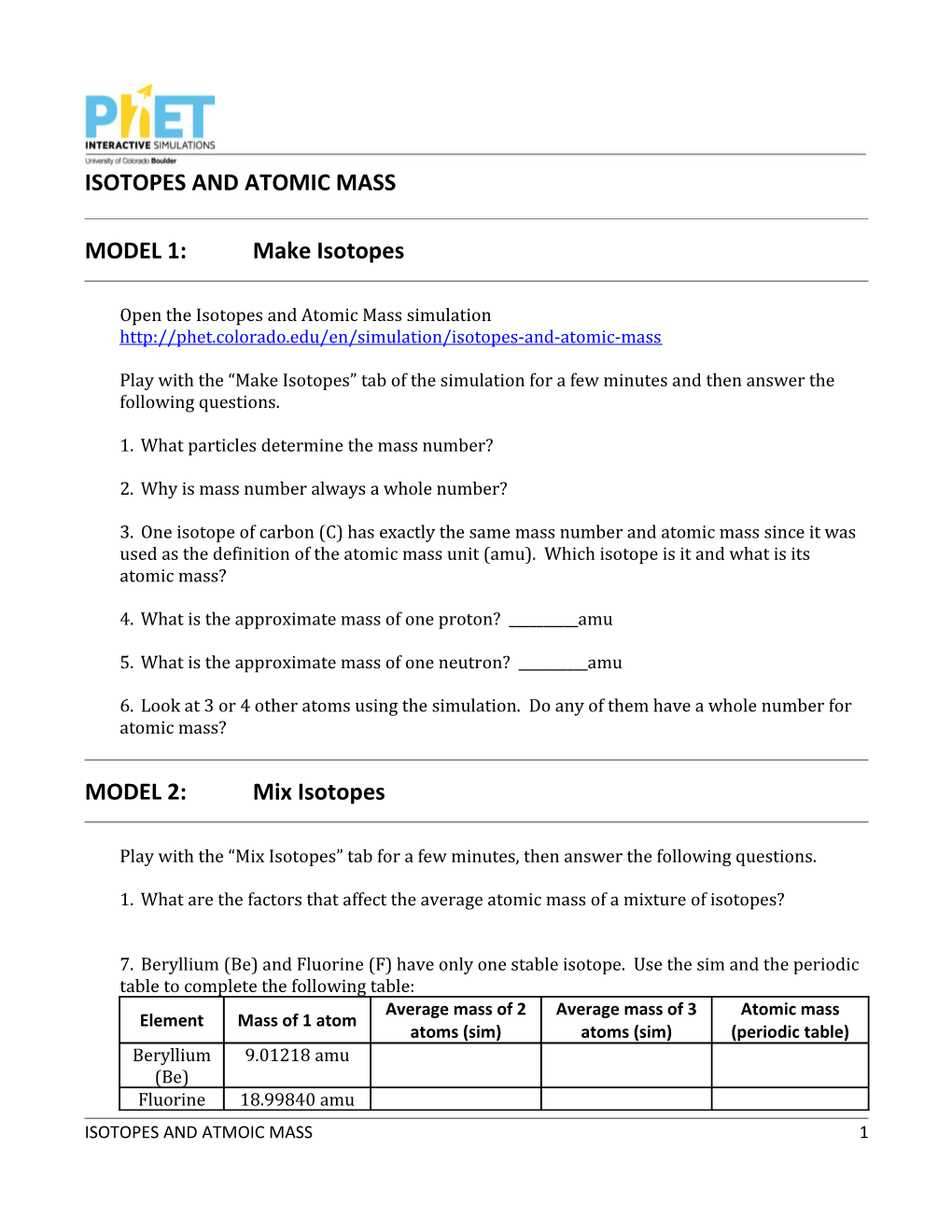 Isotopes and Atomic Mass