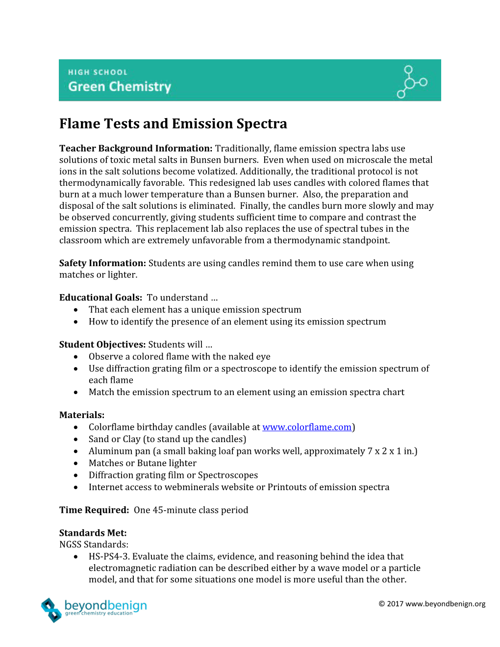 Flame Tests and Emission Spectra