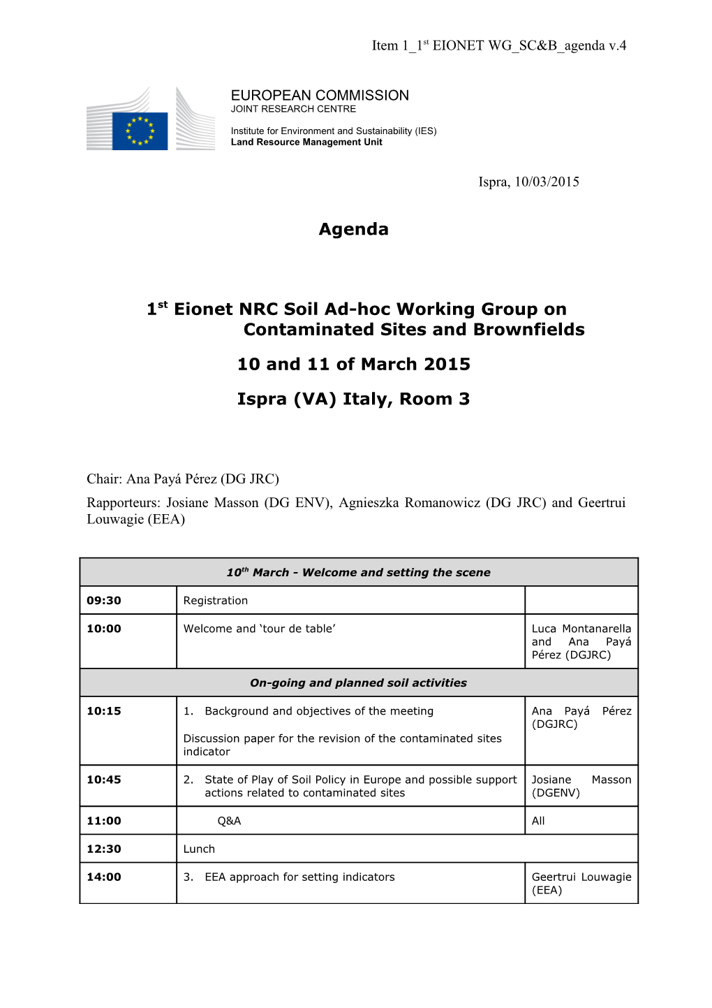 1St Eionet NRC Soil Ad-Hoc Working Group on Contaminated Sites and Brownfields