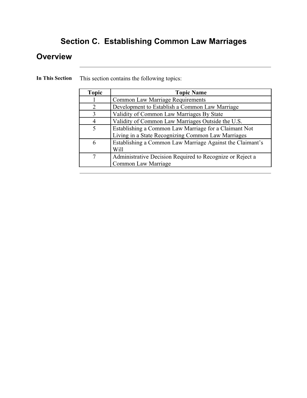 Establishing Common Law Marriages (U.S. Department of Veterans Affairs)