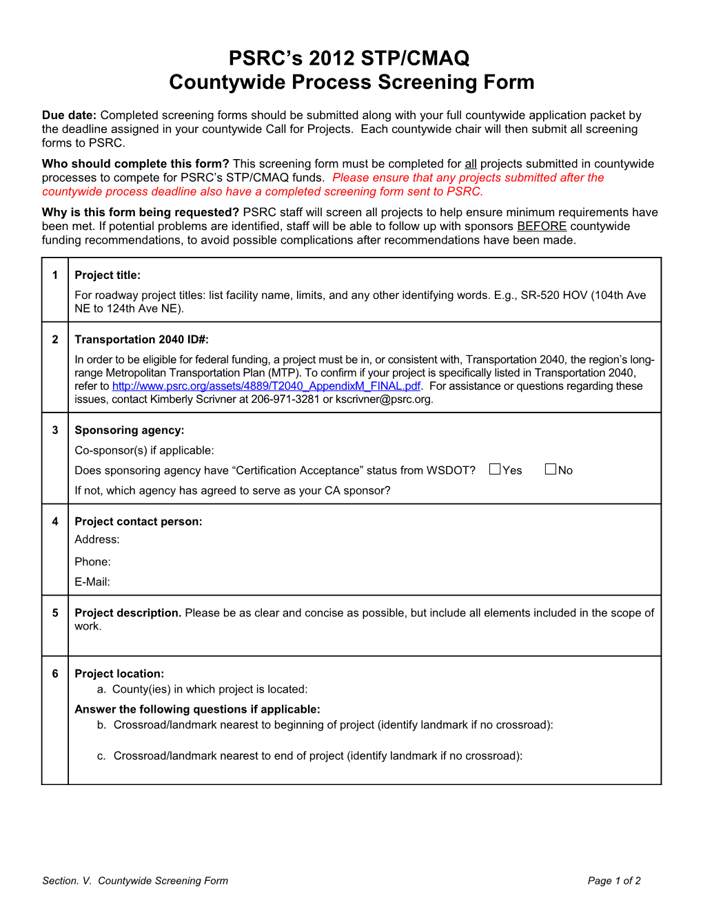 Countywide Process Screening Form