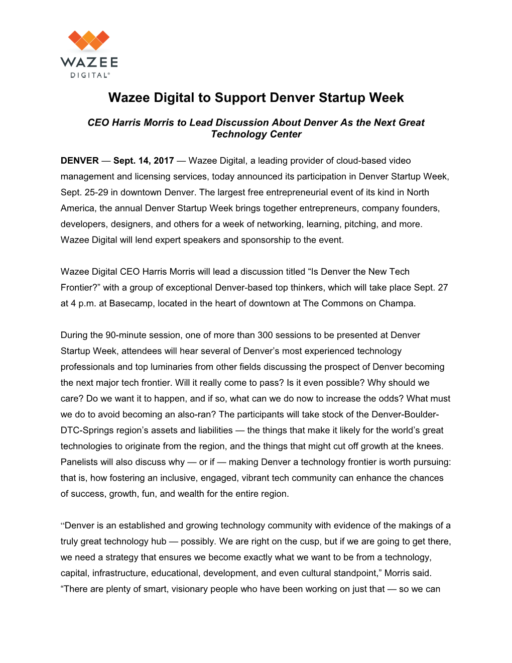 Wazee Digital to Support Denver Startup Week