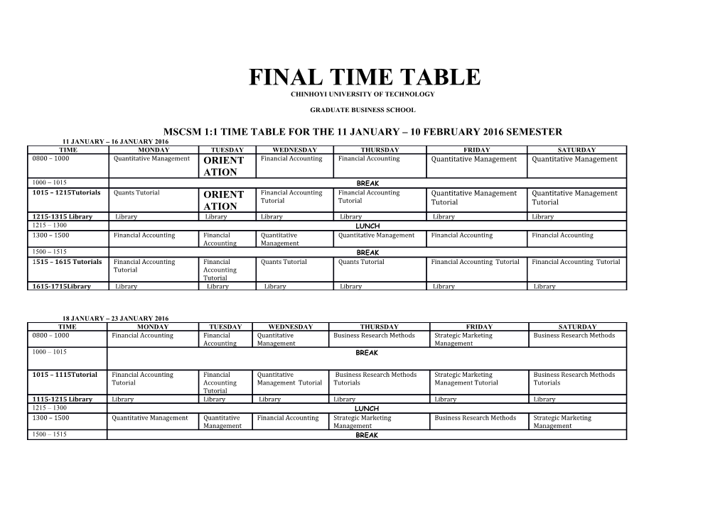 Final Time Table